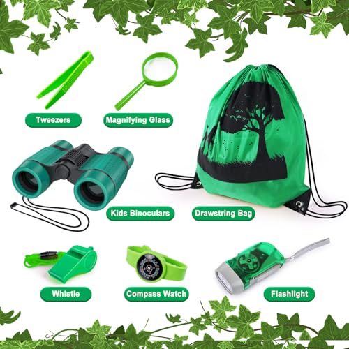 YOPINSAND Kids Explorer Kit & Bug Catcher Kit, Camping Gear for Kids, Outdoor Exploration Set with Backpack & Binoculars, Ideal Outdoor Adventure Toys for Boys Girls 3-12 - color: Green