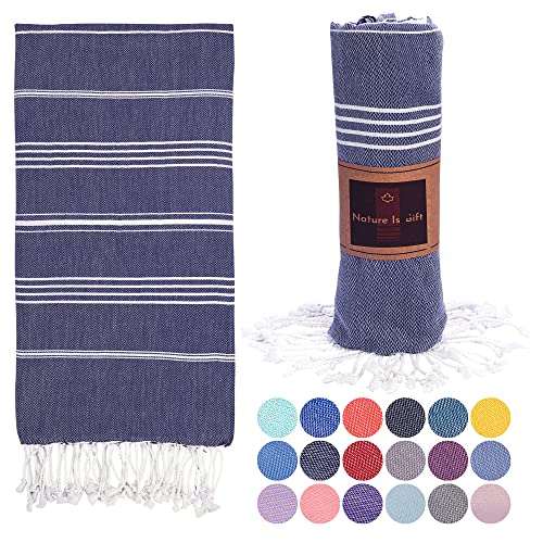 Beach Towel 100% Cotton Turkish Beach Towel Adult 38x70 Inch Pre-washed Absorbent Extra Large|Sand Free Quick Dry BathTowels|Lightweight Blanket|Travel Cruise Camping Spa Gym Yoga Towel|Blue Depths - color: Dark Blue