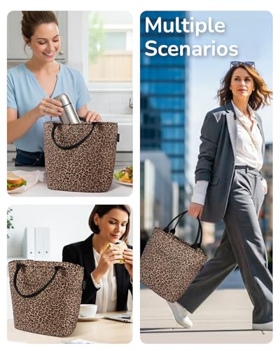 Aosbos Lunch Tote Bag, Insulated Lunch Box for Women, Leakproof Lunch Cooler Purse for Work, Deep Amber Leopard - color: Amber Leopard