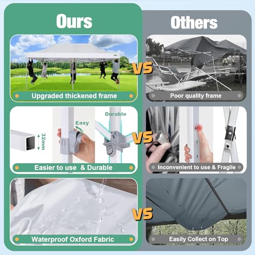 COBIZI 10x20 Canopy Tent, Heavy Duty Pop up Canopy with Sidewalls, Waterproof Easy Setup Tent with Mosquito Netting, Outdoor Instant Screen Tents for Parties, Wedding with Roller Bag, White - color: White, size: 10x20FT