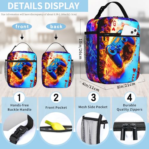 Cool Gamepad Lunch Box for Boys Video Game Lunch Bag for Kids Gamepad Insulated Lunch Bag Reusable Cool Game Lunch Box With Adjustable Shoulder Strap, Lunch Tote Bag For boys 8-12 teenager - color: Poker cards game