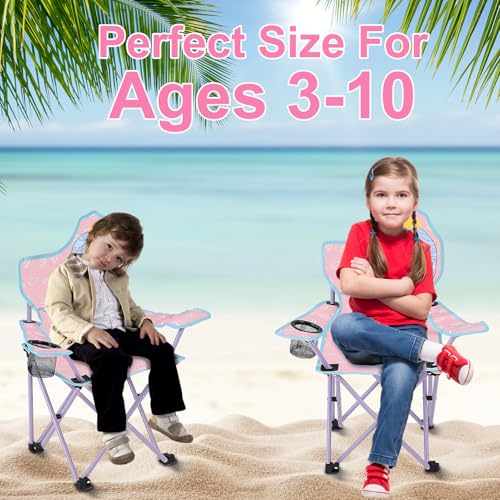 KABOER Kids Outdoor Folding Lawn and Camping Chair with Cup Holder and Carrying Bag, Children's Camping Chairs - color: Pink Mermaid