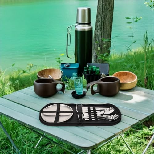 11pcs Stainless Steel Camping Silverware Set with Compact Carry Bag, Portable Reusable Utensils Kit for Outdoor Dining, Picnic, Backpacking, and Travel
