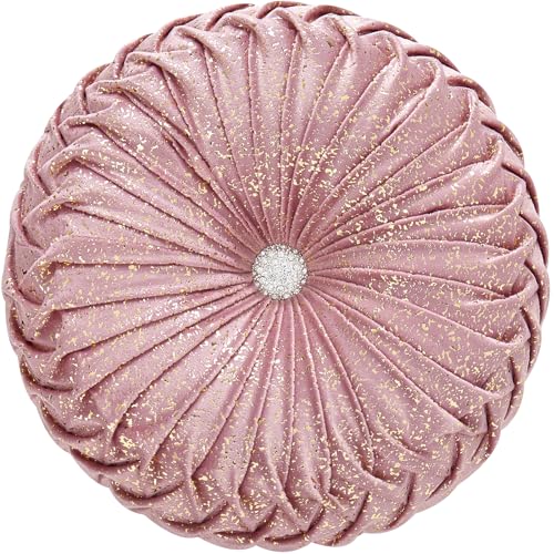 EUCIOR Round Throw Pillows,Blush Pink and Gold Throw Pillow,Soft Spandex Fabric,Pumpkin Pleated Handmade Pink Round Velvet Decorative Pillow for Sofa Bedroom Livingroom - color: Golden-pink