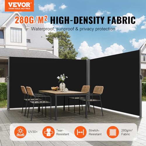 VEVOR Retractable Side Awning, UV 50 71''x 236'' Full Aluminum Rust-Proof Patio Sunshine Screen, 280 g Thicken Privacy Divider & Wind Screen for Courtyard, Balcony, Roof Terraces and Pools, Black - color: Black, size: 71''*236''