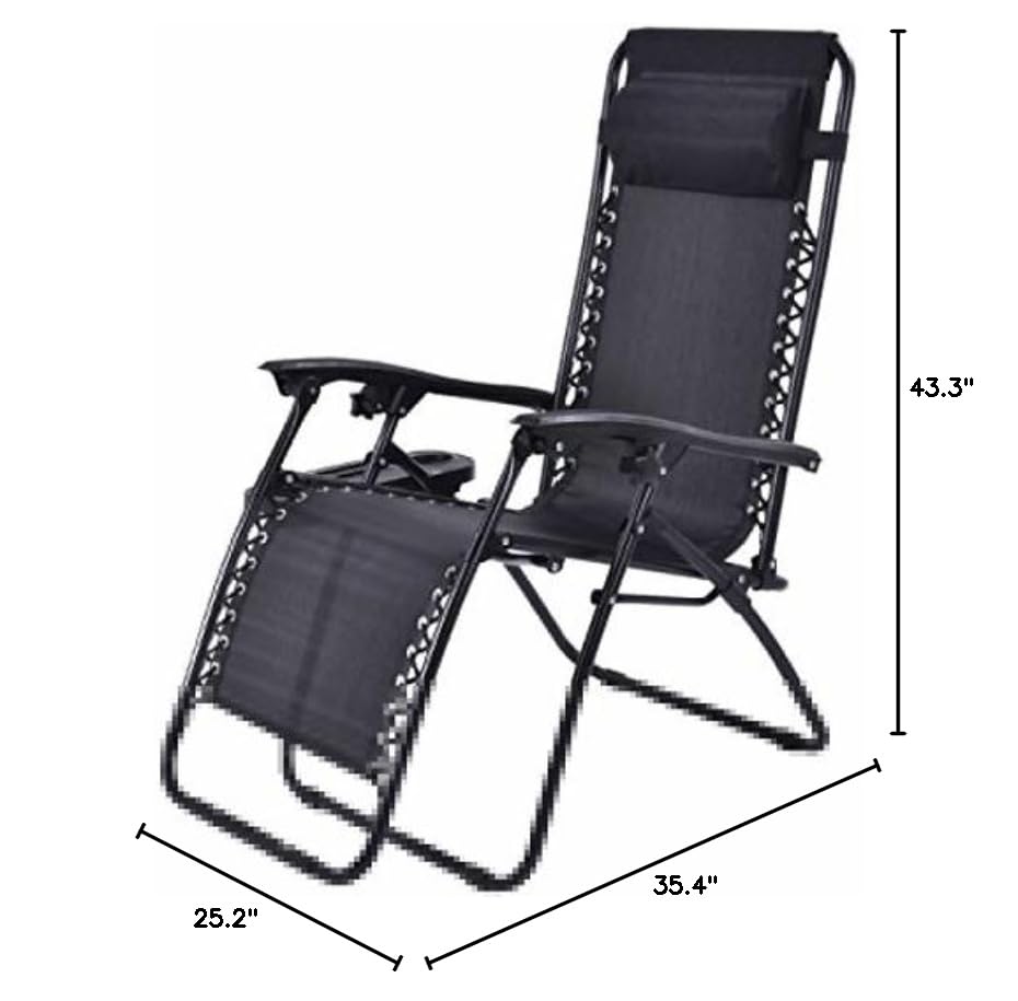 Giantex 2 PCS Zero Gravity Chair Patio Chaise Lounge Chairs Outdoor Yard Pool Recliner Folding Lounge Chair with Cup Holder (Black) - color: Black, size: 1 Count (Pack of 2)