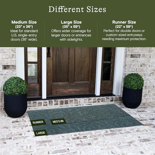 WaterHog Boxwood Front Door Mat Indoor Outdoor Entrance, Absorbent All-Weather Doormat with Non-Slip Rubber Backing, Dirt & Moisture Trapper, Low Profile & Easy Clean, Made in USA, 35"x59" Bluestone - color: Bluestone, size: Large 35"x59" (3'x5')