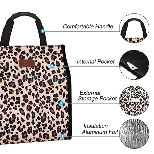 Lunch Bags for Women Insulated Reusable Lunch Tote with Internal Pocket, Lunch Tote bag for Work(Leopard) - color: Leopard, size: 2 pack