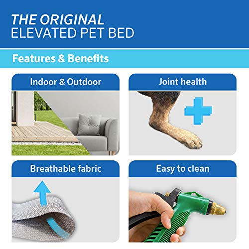 Coolaroo Original Elevated Dog Bed - Breathable Off-The-Ground Pet Bed with Cooling Fabric, Joint Relief & Moisture-Resistant Fabric, 100% Recyclable, Easy Clean, Grey, Small - color: Grey, style: Small Dog Bed