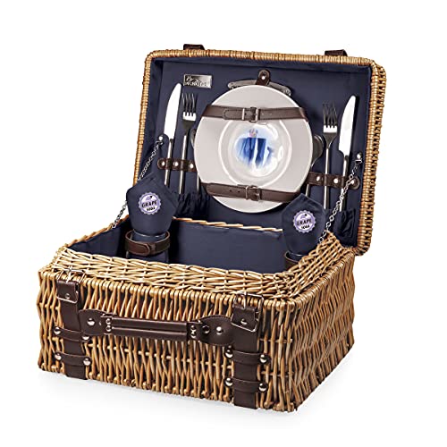 Picnic TIME Disney Pixar UP Champion Wicker Picnic Basket for 2 with Deluxe Cutlery Service Kit, Large Suitcase Style Picnic Set with Leatherette Handle, (Navy Blue) - color: Disney Pixar Up - Navy Blue