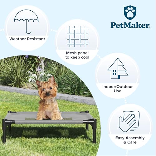 Elevated Dog Bed - 24.5x18.5-Inch Portable Pet Bed with Non-Slip Feet - Indoor/Outdoor Dog Cot or Puppy Bed for Pets up to 25lbs by PETMAKER (Gray) - color: Gray, size: Small