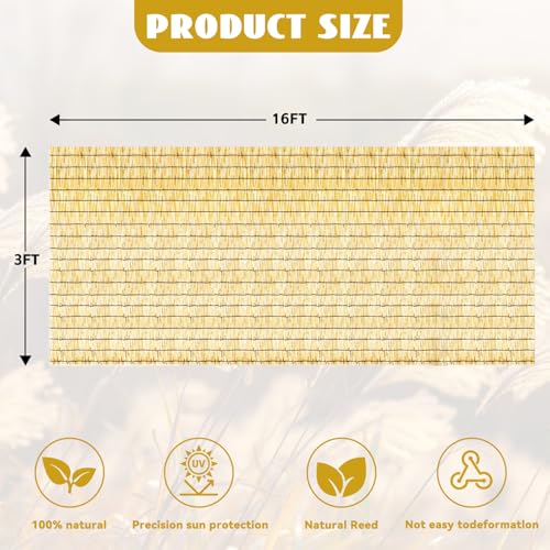 KOIUEYW Bamboo Reed Fencing, Natural Bamboo Fence Rolls 3 Feet High, Decorative Reed Curtains Privacy Screen Outdoor for Patio Balcony Garden Backyard, 3 x 16 FT - color: Natural, size: 3 x 16 FT