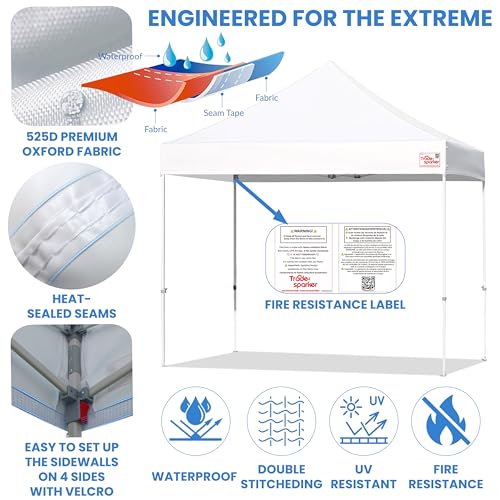 Tradesparker 10x15 Commercial Pop Up Canopy Replacement Top-Windproof D-Rings+Banner Grommets+Loop Pile Wall System,Ez Canopy Cover ONLY-Frame/Side Walls NOT Included(White) - color: White, size: 10x15