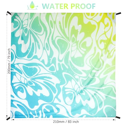 WIWIGO Beach Blanket Waterproof Sandproof Beach Mat 79" X 83"/10'x9'for 2-8 Adults Quick Drying Outdoor Picnic Mat Beach Accessories for Travel, Camping, Hiking - color: Big Flower-blue and Green Gradient, size: 79" X 83"（1-4person）