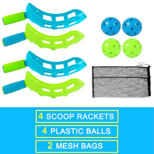 Scoop and Toss Set - Outdoor Toys for Kids with 2 Scoop Rackets and 2 Balls, Beach Lawn Yard Scoop Ball Game for Kids and Adults,Backyard Outside Toss and Catch Game - color: 2 Bule 2 Green