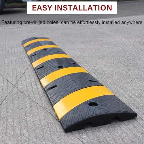 Orangestar 6Ft Rubber Speed Bump, 2 Channel Speed Hump w/4 Bolts for Asphalt Concrete Driveway Gravel - size: Rubber Ramp-1 Pack