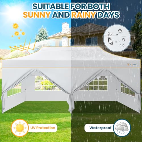 Hoteel 10x20 Pop Up Canopy Tent Heavy Duty with 6 Sidewalls, Waterproof Party Tent, Easy Set-up Commercial Instant Tents with Roller Bag & Sandbags, Hexagonal Leg (1-Year Warranty) - color: White, size: 10×20 （6 Walls）