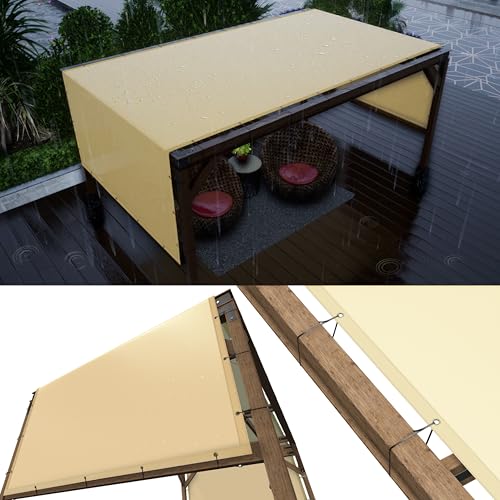 ColourTree 10' x 17' Beige Waterproof Pergola Sun Shade Canopy Replacement Cover UPF50, Commercial Grade 260 GSM Cloth for Outdoor Patio, Garden, Deck, Backyard (We Make Custom Size)