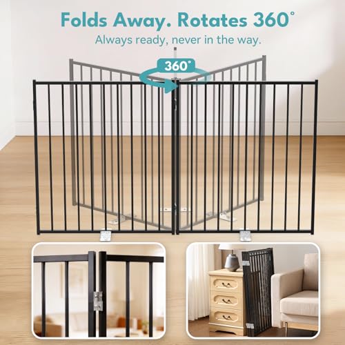 No Pawblems Free Standing Dog Gate with Door, 30'' Tall Foldable Dog Fence for Indoor & Outdoor, Up to 104 Inch Extra Wide Puppy Gate for Stairs, Hallways, Doorways, Deck, Yard (Black, 4 Panels) - color: Black, size: Up to 104" W, 4 Panels