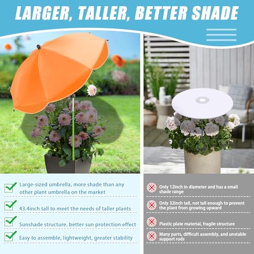 Axcoix 2 Pack Upgraded Plant Umbrellas for Outdoor Plants, 26" Larger Garden Plant Umbrella Shade with Adjustable Angle, 43.4" Higher Sun Shade for Plants, Potted Plant, Garden Beds (Green, Orange) - color: 2 Pack-1Green 1Orange