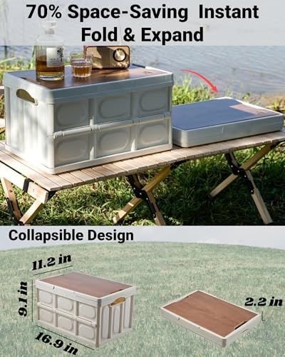 30L Collapsible Picnic Basket Foldable Folding Camping Box with Lid and Handle Collapsible Storage Bin with Waterproof Fabric Plastic Waterproof Storage Basket for Camping Picnic Home Outdoor, White