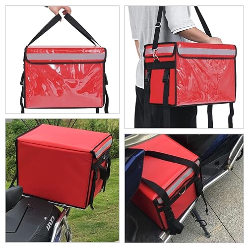 TooCust Red Insulated Bags For Food Delivery 16.5" x 11.4" x 11.8", Commercial Insulated Food Delivery Bag w/Divider, Waterproof & Foldable Catering Bag - color: Red, size: 32 L
