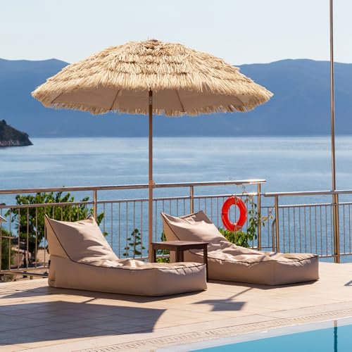 Tangkula 7.2Ft Tiki Patio Umbrella, Hawaiian Style Outdoor PE Grass Umbrella with Tilt Adjustment, 8 Ribs, Portable Thatched Beach Umbrella for Garden, Yard, Poolside - color: Natural, size: 7.2Ft