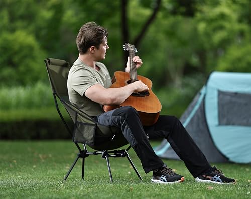 MARCHWAY Lightweight Folding High Back Camping Chair with Head Support, Stable Portable Compact for Outdoor Camp, Travel, Beach, Picnic, Festival, Hiking, Backpacking (Highback Green) - color: Highback Green
