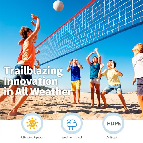 Professional Volleyball Net Outdoor Heavy Duty, All Weather Enhanced, Extended Stainless Steel Cable, Extra Thick Borders, for Backyard Beach Pool Indoor Outdoor- Regulation 32x3FT (Net Only) - color: Patriotic Red White Blue