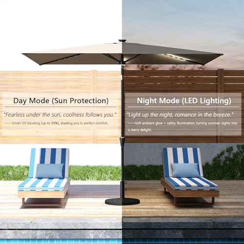 C-Hopetree Rectangular Outdoor Patio Market Umbrella with Solar LED Lights 6.5 x 10 ft - color: Taupe