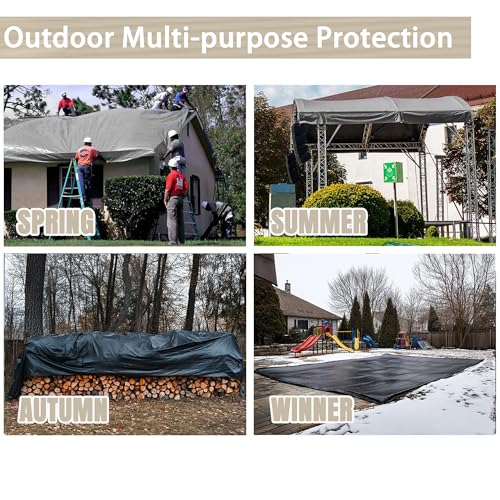 Yescom 12x24FT 14-Mil Plastic Tarp Waterproof Heavy Duty Tarpaulin with Eyelets Reversible Tear Resistant Shade Canopy Boat Pickup Truck Bed Cover - color: 14mil-1pc-silver, size: 12X24 Ft
