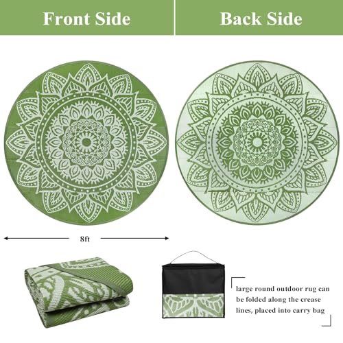famibay Round Outdoor Rugs for Patios 8ft Boho Plastic Outdoor Rug Waterproof Reversible Circle Outside Rugs Lightweight Portable All Weather Outdoor Carpet for Patio Backyard Porch(Yellowish Green) - color: Yellowish Green, size: Round 8ft