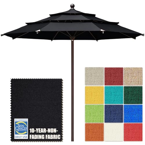 EliteShade USA 10-Year-Non-Fading 11ft 3-Tier Market Patio Umbrella, Commercial Grade Outdoor Table Umbrella with Cylinder Push-Up, Windproof & UPF 50+ UV Protection, Heavy Duty Ventilation for Garden, Deck, Pool, Backyard, Beach & Bistro, Black - color: