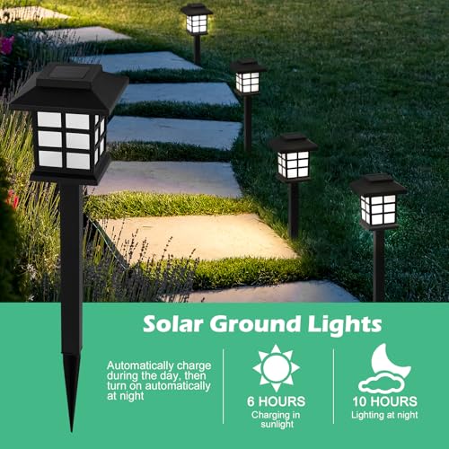 12-Pack Solar Walkway Lights,Solar Pathway Lights Outdoor, Auto Charge/Discharge Ground Lamp , IP44 Waterproof Landscape Spotlights for Yard, Pathway, Driveway, Pool & Patio Decoration(Cold White) - color: White