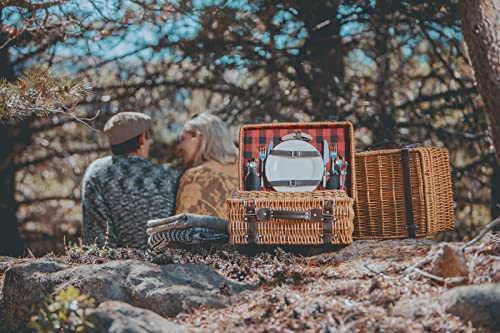 Picnic TIME Champion Picnic Basket for 2, Large Wicker Hamper Set with Cutlery Service Kit (Red & Black Buffalo Plaid Pattern) - color: Red & Black Buffalo Plaid Pattern