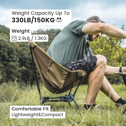 ONETIGRIS Tigerblade Camping Chair, Lightweight Folding Backpacking Hiking Chair, Compact Portable 330 lbs Capacity - color: Coyote Brown