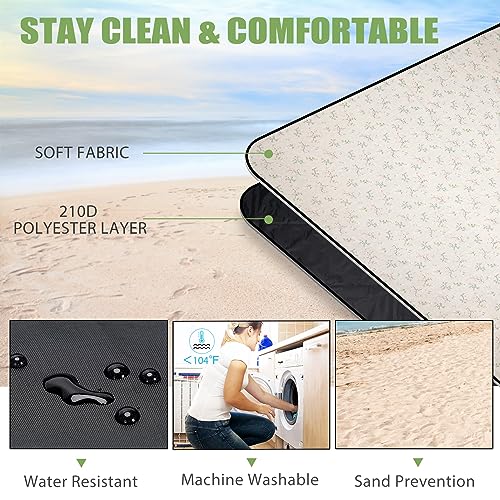 Picnic Outdoor Blankets Waterproof Extra Large - Beach Mat Foldable with Carry Strap Camping Woodchip Picnic Basket with Double Folding Handles, Natural Woven Basket, Gift Packing Woven Basket