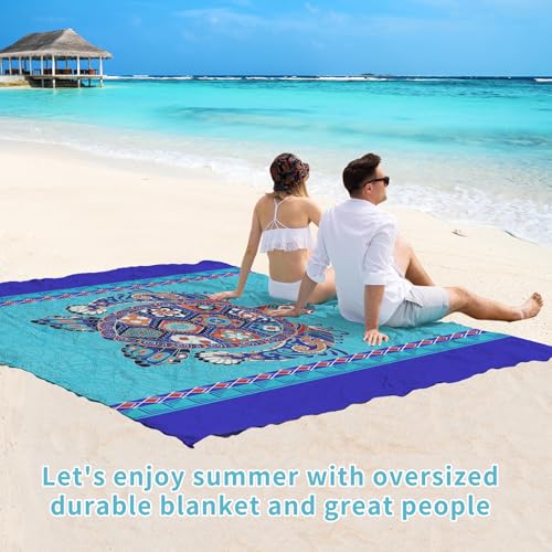 Beach Blanket 78''×81'' Suits 1-5 Adults Waterproof Sandproof Oversized Lightweight Waterproof Durable Blanket Large Picnic Mat for Beach Travel Camping Picnic Hiking - color: Boho Turtle, size: 78''x81''