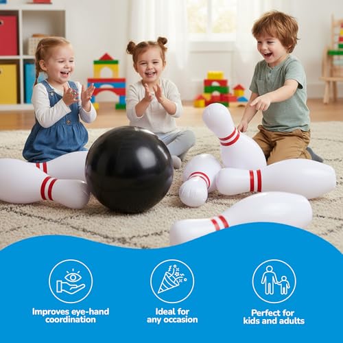 ArtCreativity Giant Inflatable Bowling - Set of 6 Pins - Fun Indoor or Outdoor Games for Kids & Adults - Backyard Christmas, Carnival, Birthday Party Activities for Family - Kids Motor Skills Toy Set