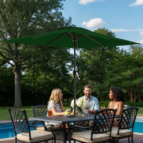 AreShark 8' X 10' Rectangular Patio Umbrella with Solar Lights, Lighted Solar Umbrella with Crank, Outdoor Table Umbrella for Garden, Deck, Backyard, Pool and Beach, Dark Green - color: Dark Green, size: 8 X 10 Ft