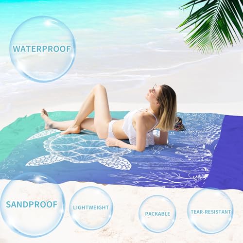 Beach Blanket 78''×81'' Suits 1-5 Adults Waterproof Sandproof Oversized Lightweight Waterproof Durable Blanket Large Picnic Mat for Beach Travel Camping Picnic Hiking - color: Sea Turtle, size: 78''x81''
