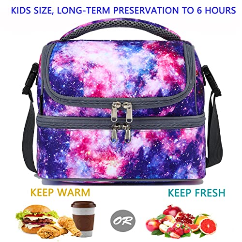 FlowFly Double Decker Cooler Insulated Lunch Bag Large Tote for Boys, Girls, Men, Women, With Adjustable Strap,Galaxy - color: Galaxy