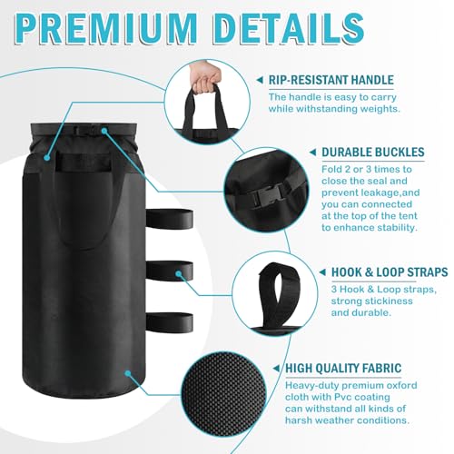 Esmorah 160 LBS Canopy Sandbags Weight Bags with Handle(4-Pack), 1680D Heavy Duty Black Tent Sand Bags, Outdoor Sandbag for Gazebo Wide Legs, Patio Umbrellas, Pop Up Sun Shelter (Without Sand) - size: 40LB (4-Pack) with Handle – Upgraded