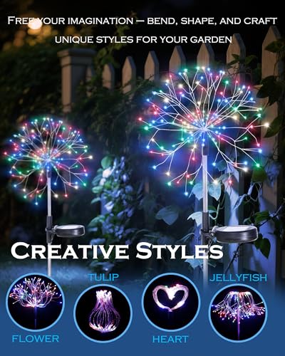 Solar Garden Lights Outdoor Yard Decorations, 2 Pack 150Leds Pathway Lights Stake, Fairy Firework Light for Garden, Patio, Pathway, Flowerbed Multicolor - color: Multicolored, size: 2 Pack