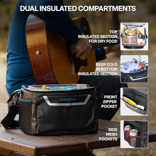 EVERFUN Small Compact Cooler Bag 24/48 Can Insulated Lunch Box Double Deck Soft Leak-Proof Waterproof Collapsible Ice Chest for Men Women Work Travel Car Trip Picnic Beach - color: Black, size: Medium