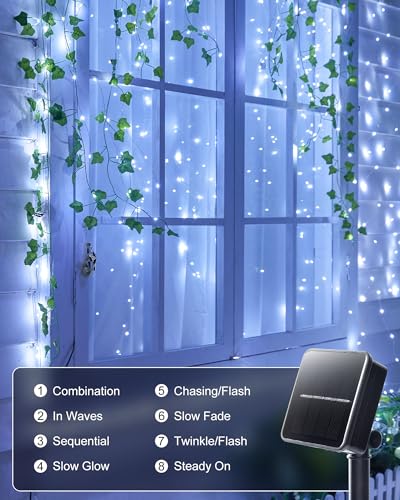 Minetom Solar String Lights, 2 Packs Total 66Ft 200 LED Solar Fairy Lights, Waterproof Solar Lights for Outside Patio Yard Tree Wedding Christmas, Pure White - color: Pure White, size: 2 Packs