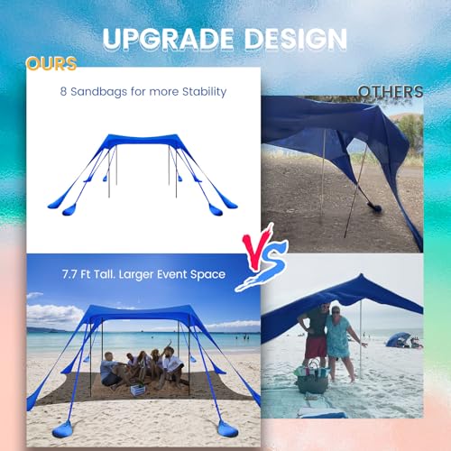 besuhot Beach Tent Sun Shelter 10x10FT Beach Shade Canopy with 8 Sandbags, UPF 50+ Protection Beach Shade Canopy, Outdoor Tent for Beach Camping Trips, Fishing, Backyard - color: Dark Blue