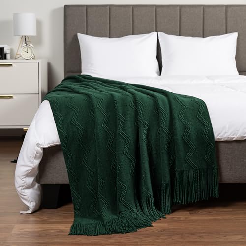PAVILIA Emerald Green Knit Throw Blanket for Couch, Twin Bed, Soft Knitted Farmhouse Sofa Throw for Living Room, Lightweight Decorative Summer Blanket for Chair, Outdoor Textured Boho Blanket, 60x80 - color: Emerald Green, size: 60 X 80 Inches - Twin