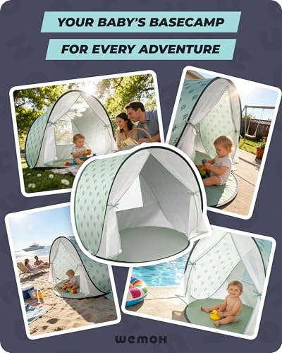 Baby Beach Tent, 2026 Upgrade Pop Up UPF 50+ UV Protection Sun Shelter Canopy with Mosquito Net Portable Outdoor Shade Summer Essentials for Babies & Toddlers - style: Green Leaves