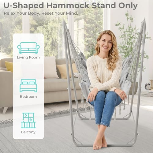 Hammock Stand for Multiple Hammock, Heavy-Duty Steel Hanging Chair Stand for Indoor & Outdoor, Solid Support & Stable Base, 220 lbs Capacity, Easy Assembly, U-Shaped Stand Only - Gray - color: Grey, size: Stand Only